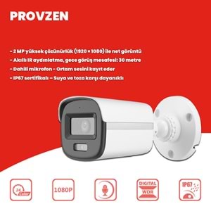 Provzen Hikvision 6'lı Full HD Güvenlik Kamerası Set 7/24 Renkli, Mikrofonlu, Olay Anında Bildirim