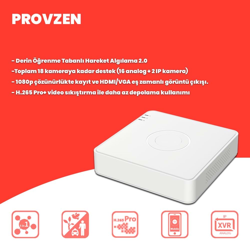 Provzen Hikvision 12'li Full HD Güvenlik Kamerası Set 7/24 Renkli, Mikrofonlu, Olay Anında Bildirim