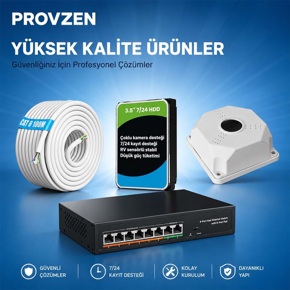 Provzen Hikvision 16 Kameralı 6MP IP ColorVu 3.0 Güvenlik Sistemi AI İnsan Araç Algılama Çift Yönlü Ses ve Işıklı Alarm
