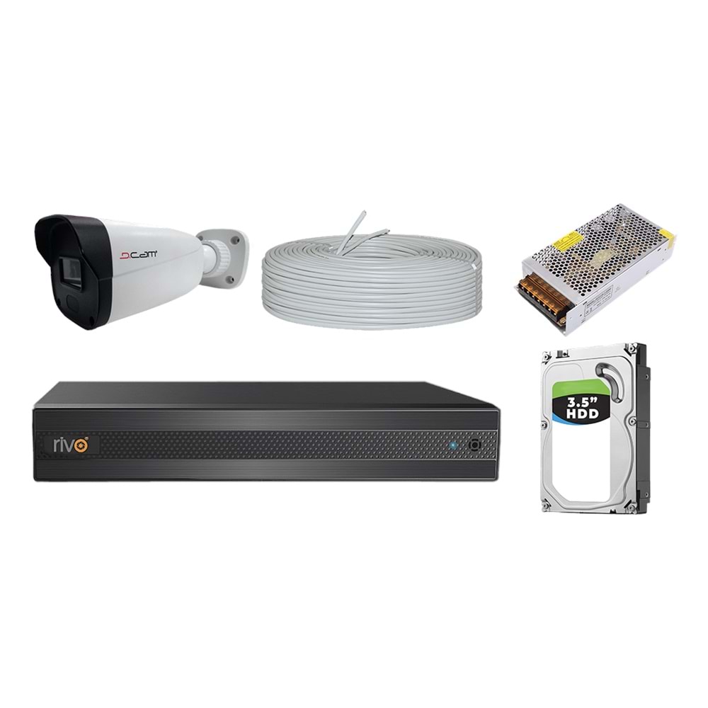 RİVO Dcam 10 Kameralı 40 Metre Gece Görüşlü Set 1TB 7/24 Hdd