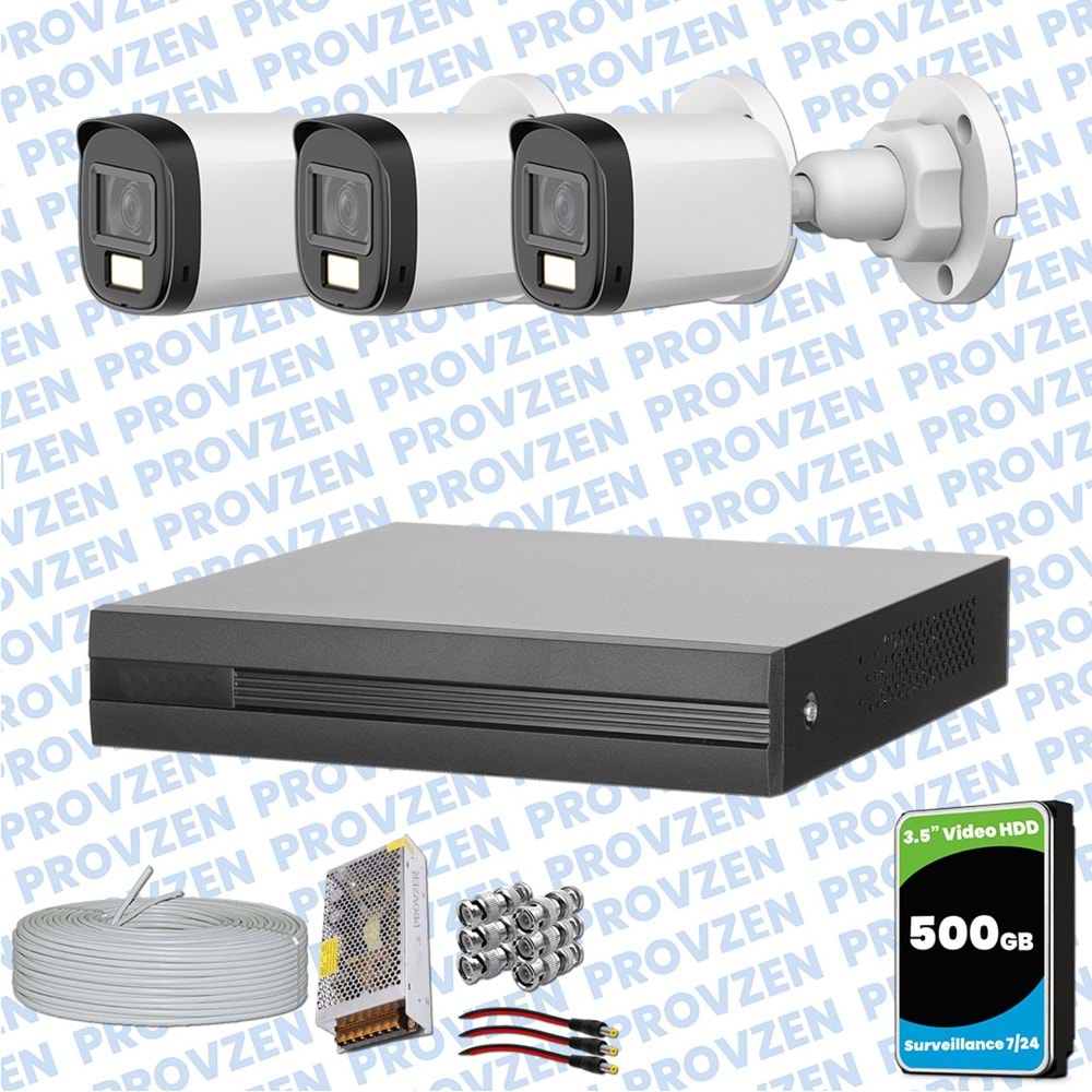 Provzen Dahua 3 Kameralı Full HD Fullcolor Mikrofonlu Güvenlik Kamerası