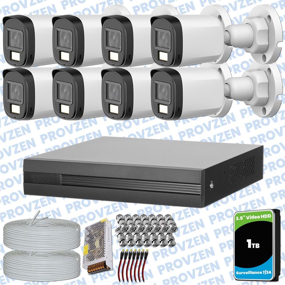 Provzen Dahua 8 Kameralı Full HD Fullcolor Mikrofonlu Güvenlik Kamerası