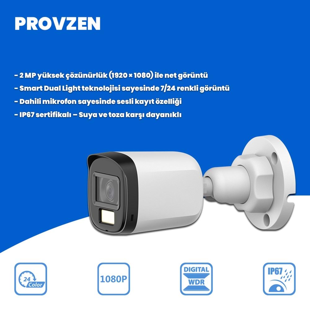 Provzen Dahua 8 Kameralı Full HD Fullcolor Mikrofonlu Güvenlik Kamerası