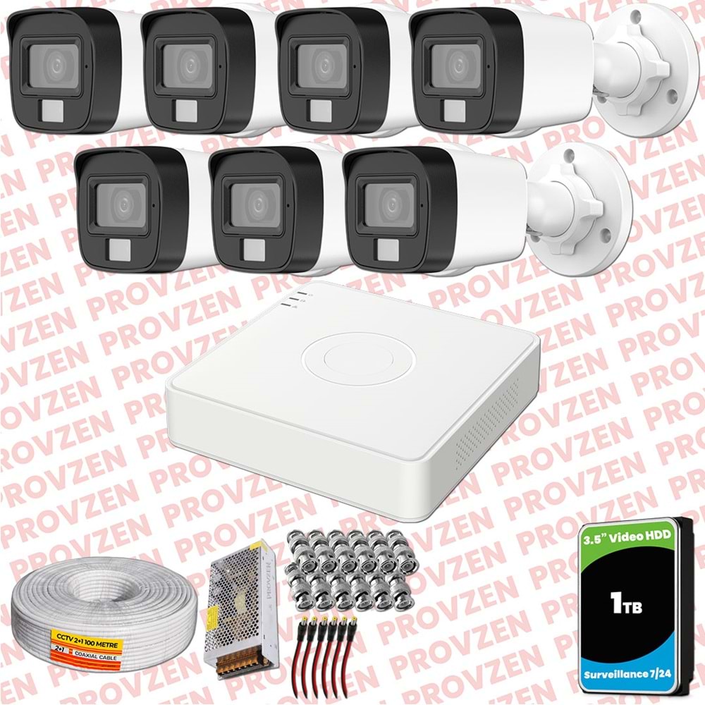 Provzen Hikvision 7 Kamera Hibrit ColorVu Full HD Güvenlik Kamera
