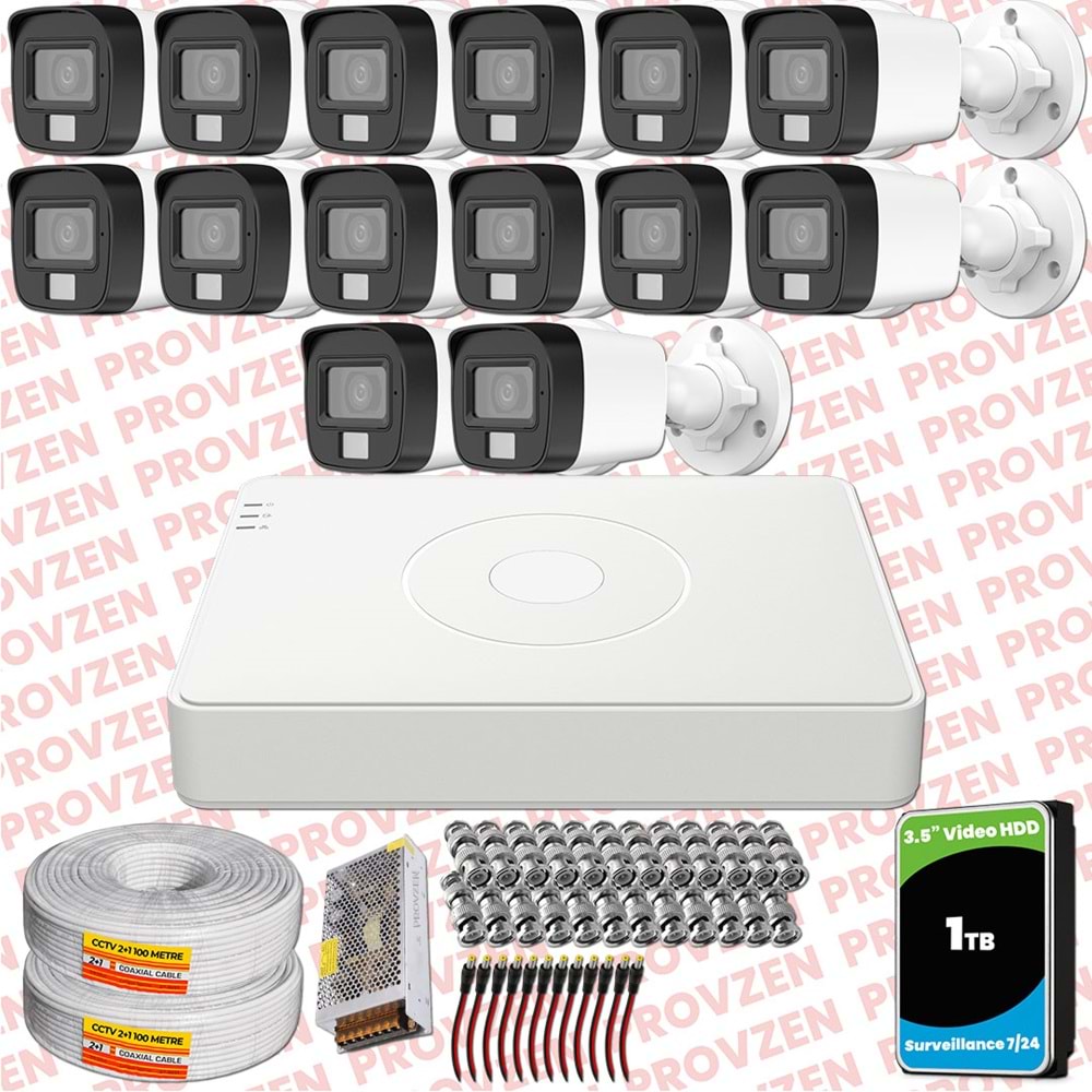 Provzen Hikvision 14 Kamera Hibrit ColorVu Full HD Güvenlik Kamera