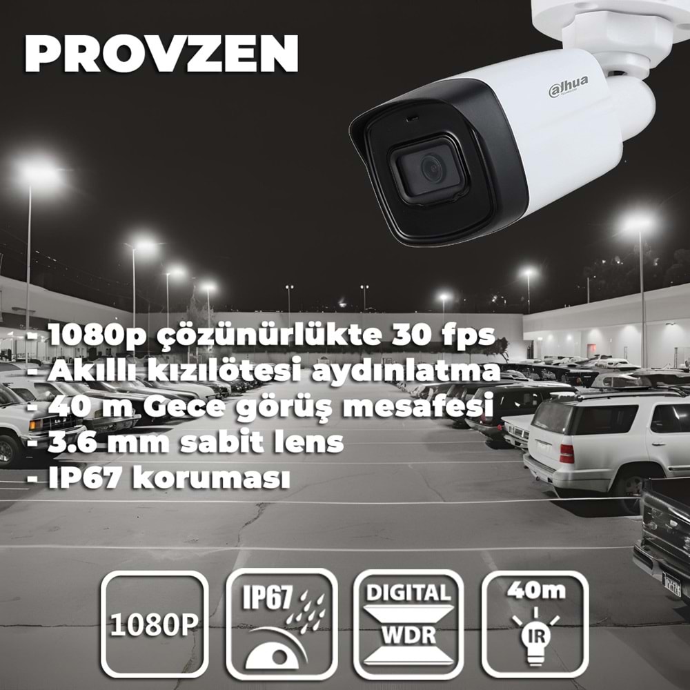 PROVZEN Dahua 13 Kameralı Güvenlik Kamerası 40 Metre Gece Görüşlü