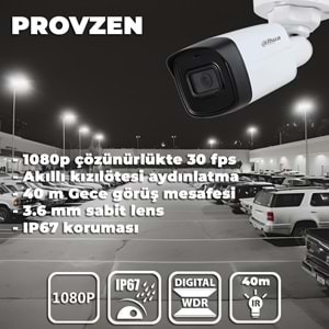 PROVZEN Dahua 13 Kameralı Güvenlik Kamerası 40 Metre Gece Görüşlü