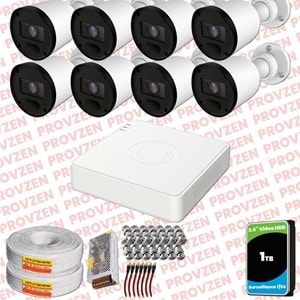 Provzen RV Hikvision 8 Kameralı Full HD 20mt Gece Görüşlü Güvenlik Kamerası