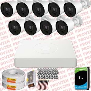 Provzen RV Hikvision 9 Kameralı Full HD 20mt Gece Görüşlü Güvenlik Kamerası
