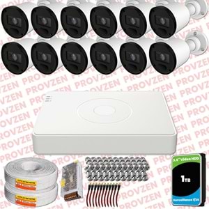 Provzen RV Hikvision 12 Kameralı Full HD 20mt Gece Görüşlü Güvenlik Kamerası