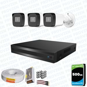 Provzen Hikvision RV 3 Kameralı Full HD Geniş Açı Güvenlik Kamerası 500GB