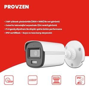 Provzen Hikvision ColorVu Full HD 2 Kameralı Gece Renkli Güvenlik Kamerası