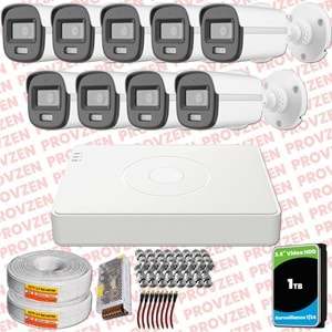 Provzen Hikvision ColorVu Full HD 9 Kameralı Gece Renkli Güvenlik Kamerası
