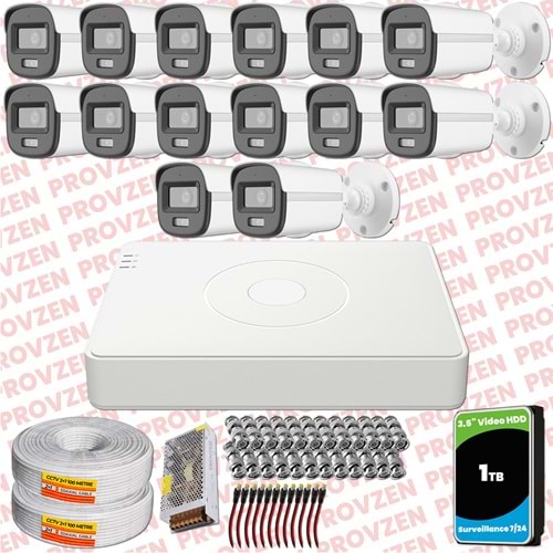 Provzen Hikvision ColorVu Gece Renkli 14 Kameralı Set 1TB HDD
