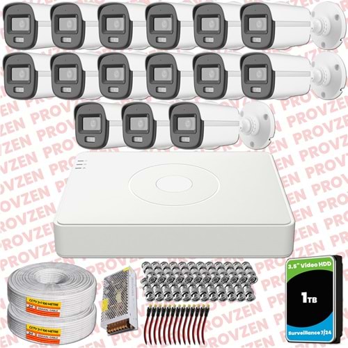 Provzen Hikvision ColorVu Gece Renkli 15 Kameralı Set 1TB HDD