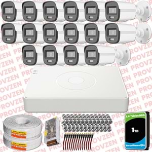 Provzen Hikvision ColorVu Full HD 16 Kameralı Gece Renkli Güvenlik Kamerası
