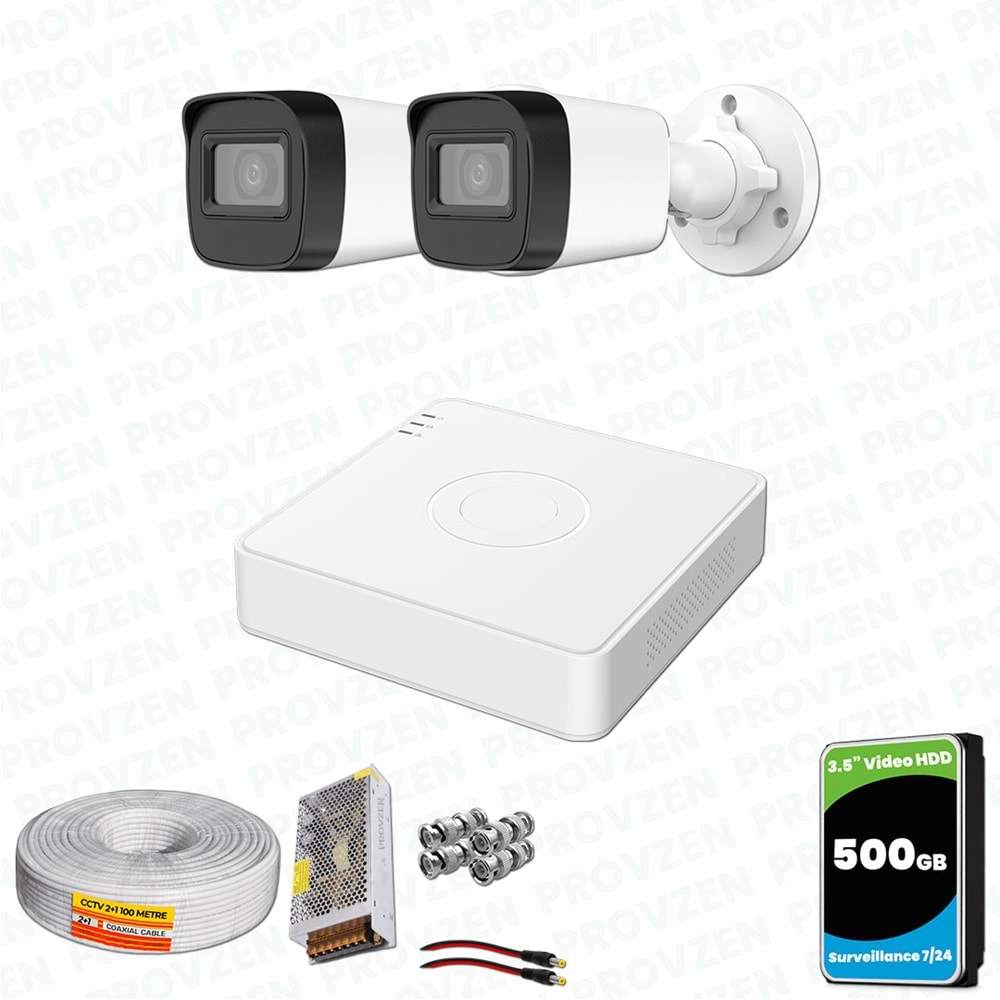 Provzen Hikvision 2 Kamera FullHD Güvenlik Kamerası Set 500GB HDD