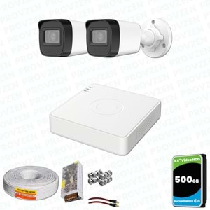 Provzen Hikvision 2 Kamera FullHD Güvenlik Kamerası Set 500GB HDD
