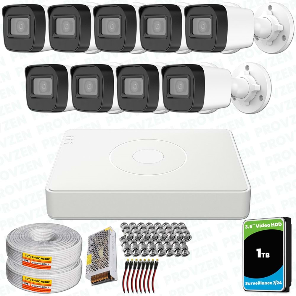 Provzen Hikvision 9 Kameralı Full HD Geniş Açı Güvenlik Kamerası 1TB
