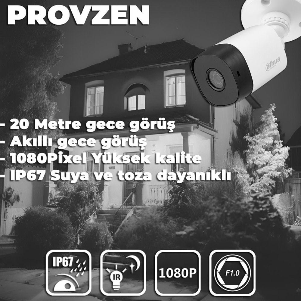 Provzen Dahua 4 Kamera Fullhd Güvenlik Kamerası Set 500gb Hdd