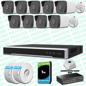 Provzen Hikvision 9 Kameralı IP 1080P Mikrofonlu Güvenlik Kamerası