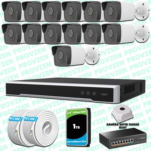 Provzen Hikvision 13 Kameralı İp Kamera Seti 1080p Mikrofonlu