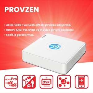 Provzen 4 Kameralı 5MP Lensli 1080P FullHD Gece Görüş Renkli Set