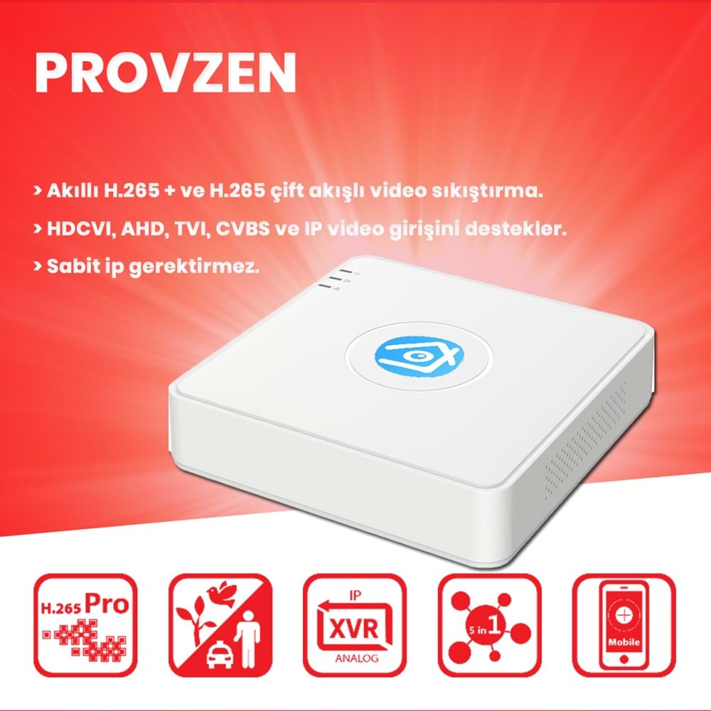 Provzen 8 Kameralı 5MP Lensli 1080P FullHD Gece Görüş Renkli Set