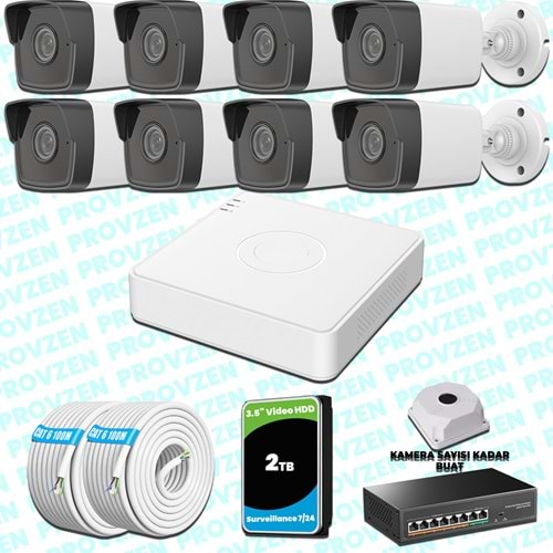 Provzen Hikvision 8 Kameralı İp Kamera Seti 4mp 1440p Mikrofonlu