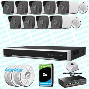 Provzen Hikvision 9 IP Kameralı 4MP 1440P Mikrofonlu Güvenlik Kamerası