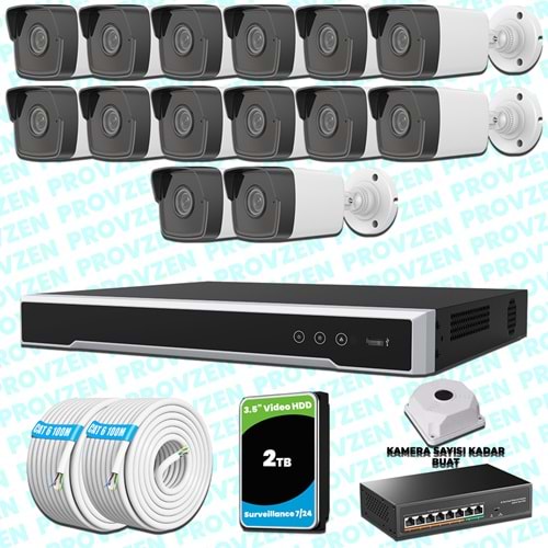 Provzen Hikvision 14 Kameralı İp Kamera Seti 4mp 1440p Mikrofonlu