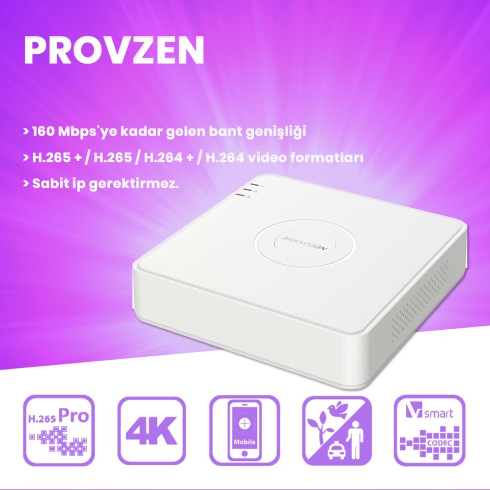 Provzen Hikvision 4 İp Kameralı 4mp Hibrit Colorvu Kamera Seti
