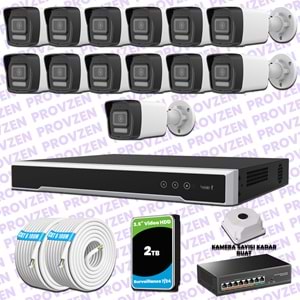 Provzen Hikvision 13 IP 4MP Hibrit ColorVu Güvenlik Kamerası Seti