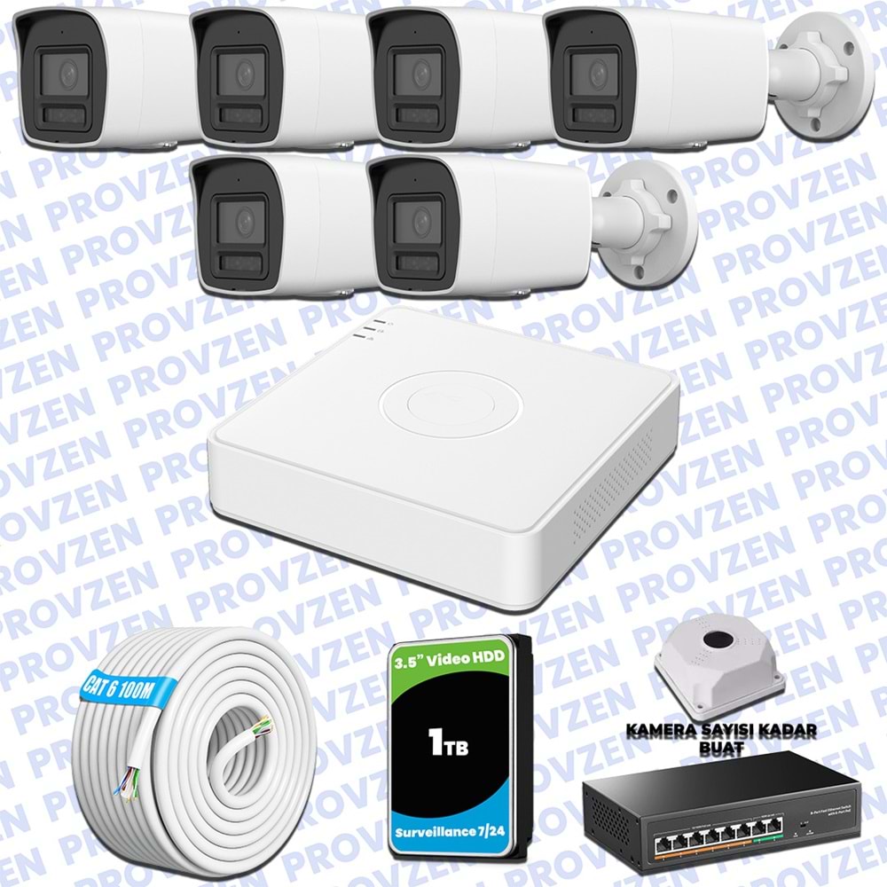 Provzen Hikvision Hibrit IP ColorVu 6 Kameralı Güvenlik Kamerası