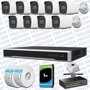 Provzen Hikvision Hibrit IP ColorVu 9 Kameralı Güvenlik Kamerası
