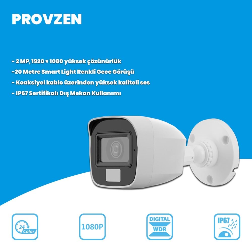 Provzen HiLook 6 Kameralı Full HD ColorVu Mikrofonlu Güvenlik Kamerası