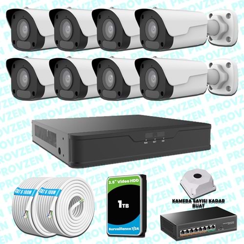 Provzen Unv İp Güvenlik Kamerası Seti 8 Kamera Fullhd İp Set