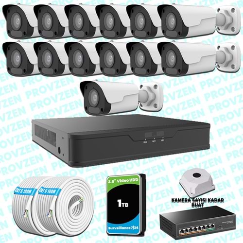 Provzen Unv İp Güvenlik Kamerası Seti 13 Kamera Fullhd İp Set
