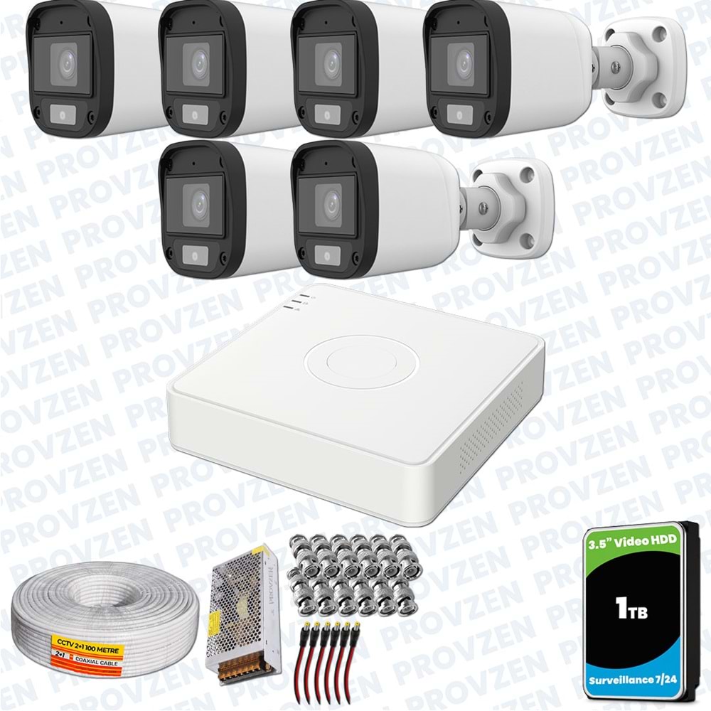 Provzen UNV Full HD 6 Kamera Renkli Gece Görüş Mikrofonlu