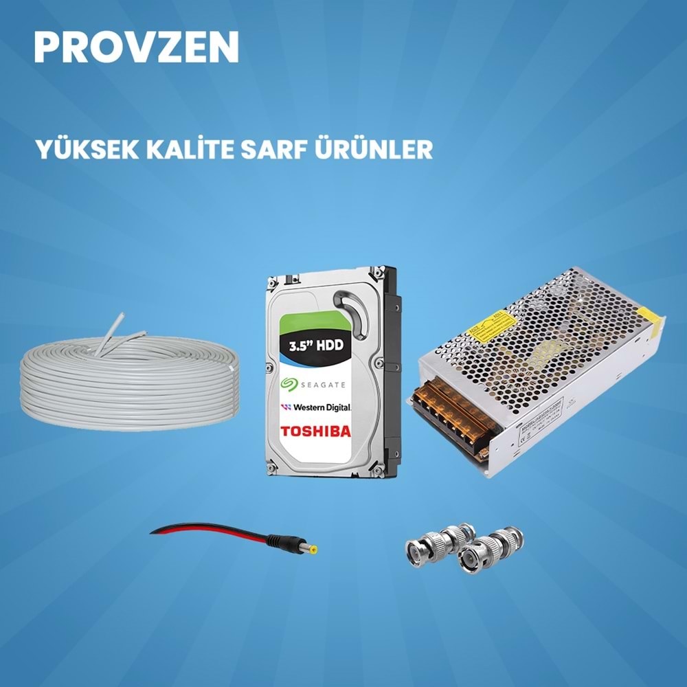 PROVZEN UNV 7 KAMERALI 7/24 RENKLİ GÜVENLİK KAMERASI MİKROFONLU