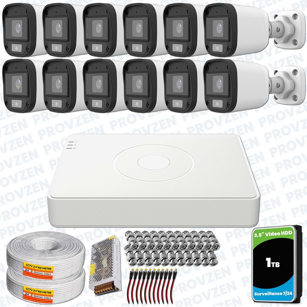 Provzen UNV Full HD 12 Kamera Renkli Gece Görüş Mikrofonlu