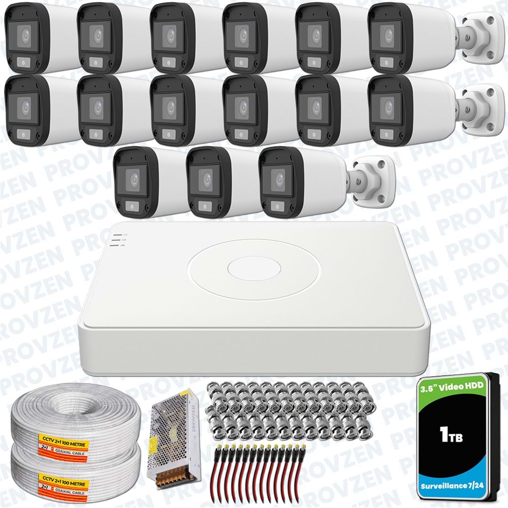 Provzen UNV Full HD 15 Kamera Renkli Gece Görüş Mikrofonlu