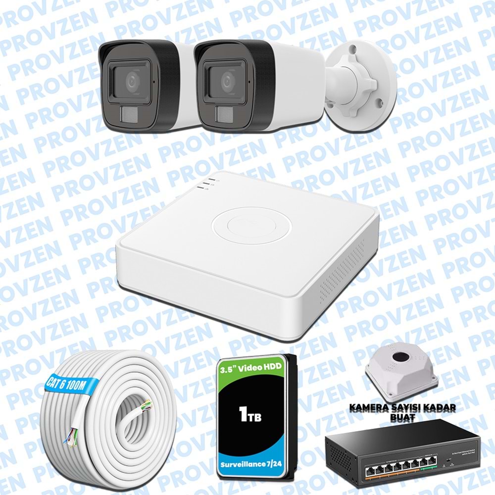 Provzen Hikvision 2’li İP 4MP Güvenlik Kamerası Seti Colorvu Mikrofonlu Olay Anında Bildirim