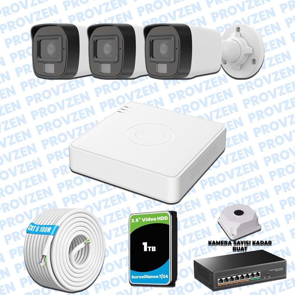 Provzen Hikvision 3’lü İP 4MP Güvenlik Kamerası Seti Colorvu Mikrofonlu Olay Anında Bildirim