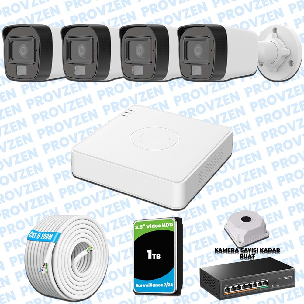 Provzen Hikvision 4’lü İP 4MP Güvenlik Kamerası Seti Colorvu Mikrofonlu Olay Anında Bildirim