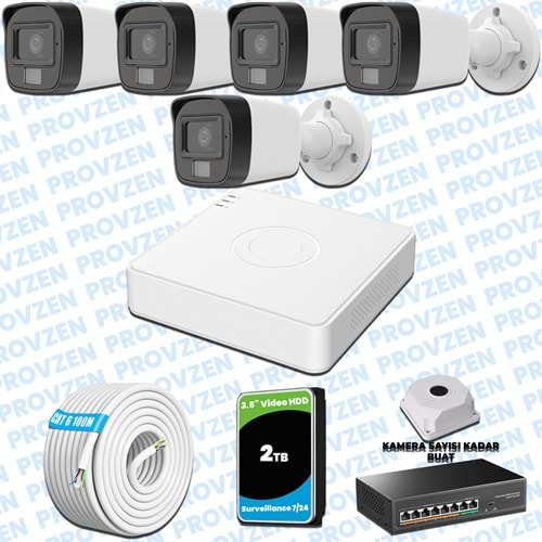 Provzen Hikvision 5’li İP 4MP Güvenlik Kamerası Seti Colorvu Mikrofonlu Olay Anında Bildirim