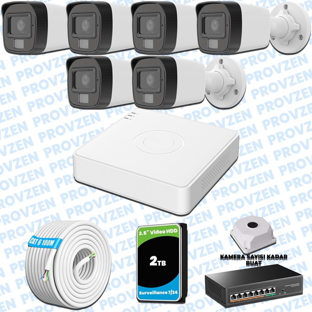 Provzen Hikvision 6’lı İP 4MP Güvenlik Kamerası Seti Colorvu Mikrofonlu Olay Anında Bildirim
