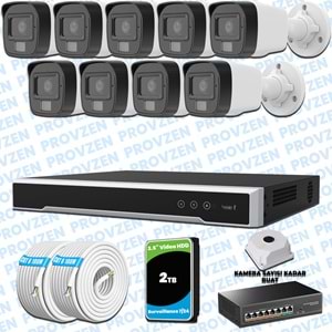 Provzen Hikvision 9’lu İP 4MP Güvenlik Kamerası Seti Colorvu Mikrofonlu Olay Anında Bildirim