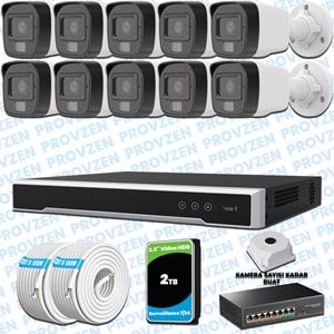 Provzen Hikvision 10’lu İP 4MP Güvenlik Kamerası Seti Colorvu Mikrofonlu Olay Anında Bildirim
