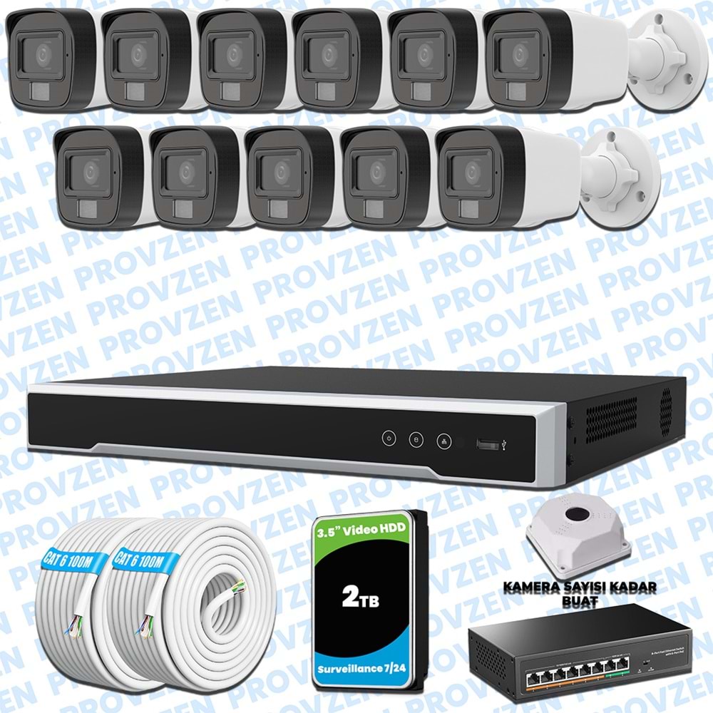 Provzen Hikvision 11’li İP 4MP Güvenlik Kamerası Seti Colorvu Mikrofonlu Olay Anında Bildirim